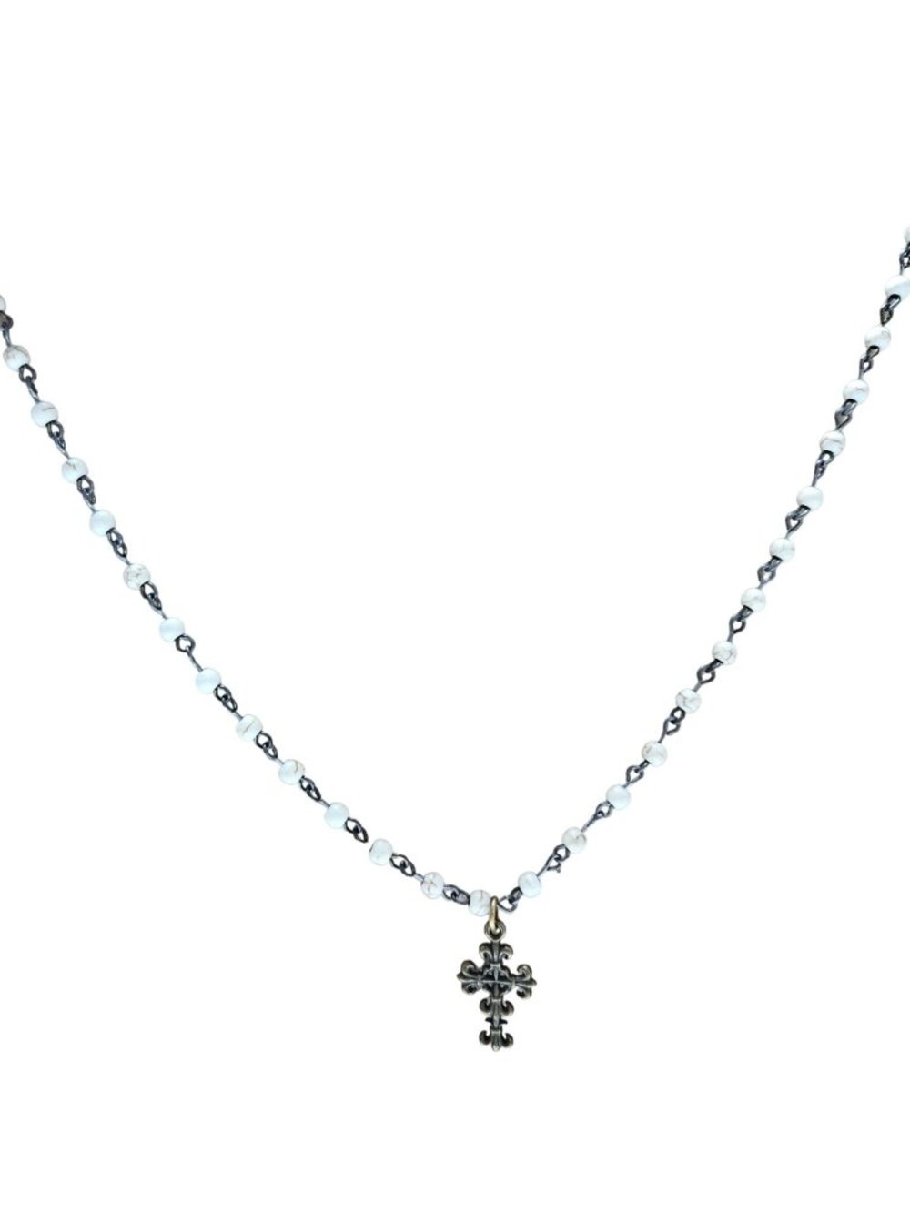 Rosary Religious White Beaded Cross Pendant Necklace Spiritual Fashion Jewelry